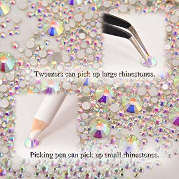 NCB 8000pcs Non Hotfix Rhinestones 10 Sizes Flatback Crystal Glass Rhinestones with Tweezers and Picking Pen for Nail Art Clothes Bags Phone Decorations Crafts DIY (001ab Crystal AB Mix SS3-SS30)