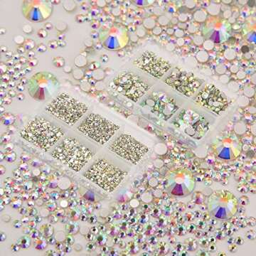 NCB 8000pcs Non Hotfix Rhinestones 10 Sizes Flatback Crystal Glass Rhinestones with Tweezers and Picking Pen for Nail Art Clothes Bags Phone Decorations Crafts DIY (001ab Crystal AB Mix SS3-SS30)