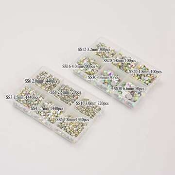 NCB 8000pcs Non Hotfix Rhinestones 10 Sizes Flatback Crystal Glass Rhinestones with Tweezers and Picking Pen for Nail Art Clothes Bags Phone Decorations Crafts DIY (001ab Crystal AB Mix SS3-SS30)