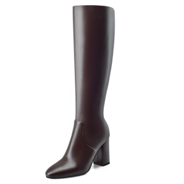 Adrizzlein Knee High Boots Chunky Heel Round Toe Tall Boots for Women Wide Calf Block High Heel Boot...