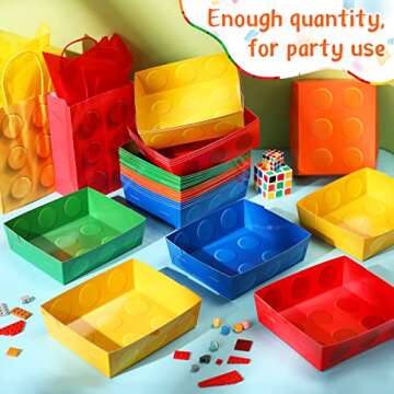 25 Pcs Building Block Party Favor 5 lb Paper Food Trays Large Brick Theme Party Disposable Serving T...