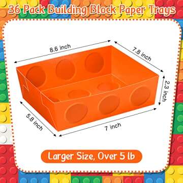 25 Pcs Building Block Party Favor 5 lb Paper Food Trays Large Brick Theme Party Disposable Serving Tray Snack Trays for Food Building Block Birthday Party Baby Shower Decoration Supply (Bright Color)