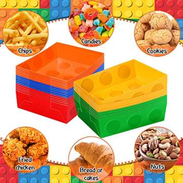 25 Pcs Building Block Party Favor 5 lb Paper Food Trays Large Brick Theme Party Disposable Serving Tray Snack Trays for Food Building Block Birthday Party Baby Shower Decoration Supply (Bright Color)