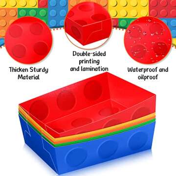 25 Pcs Building Block Party Favor 5 lb Paper Food Trays Large Brick Theme Party Disposable Serving Tray Snack Trays for Food Building Block Birthday Party Baby Shower Decoration Supply (Bright Color)