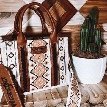 Wrangler Tote Bag for Women Aztec Handbags Western Purses for Women FBA3-WG2202-8120SCF