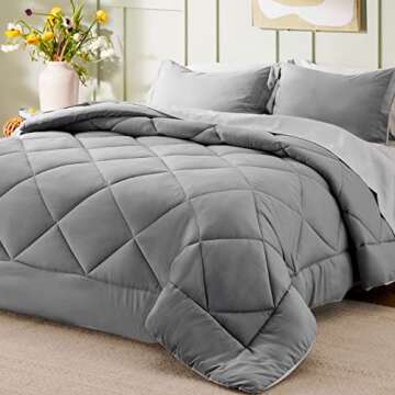 Bedsure Grey Reversible Twin XL Comforter Set Bundle Twin XL Sheets for College Dorm