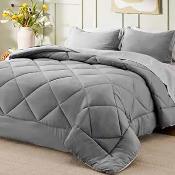 Bedsure Grey Reversible Twin XL Comforter Set Bundle Twin XL Sheets for College Dorm