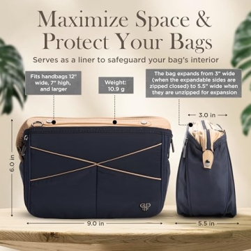 Littbag Handbag Organizer with Patented LED & Auto 60-sec Shutoff - Featured in Oprah's Favorite Things – Purse Organizer with 12 Compartments, Clear Pockets, Zippered Privacy Pocket & More (Blue)