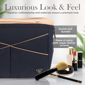 Littbag Handbag Organizer with Patented LED & Auto 60-sec Shutoff - Featured in Oprah's Favorite Things – Purse Organizer with 12 Compartments, Clear Pockets, Zippered Privacy Pocket & More (Blue)