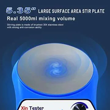 Xin Tester 5000ml LED Digital Magnetic Stirrer, Stainless Steel Magnetic Mixer with Stir Bar, Magnetic Stir Plate for Sauces/Yeast Starters/Paint/Ink/Lab (No Heating) Max Stirring Rate: 2200RPM