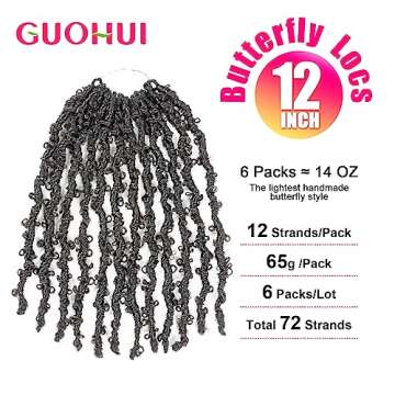 GUOHUI Super Light Butterfly Locs Crochet Hair 12 Inch 6 Packs Pre-Looped Soft Distressed Faux Locs ...