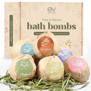 Earth Vibes Bath Bombs Gift Set - USA Made XXL Natural Bath Fizzies Infused with Essential Oils - Mo...