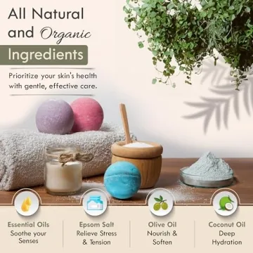 Earth Vibes Bath Bombs Gift Set - USA Made XXL Natural Bath Fizzies Infused with Essential Oils - Moisturizes Dry Skin, Organic Olive Oil, Coconut Oil, Epsom Salt - Women Men Kids - 6 x 5oz