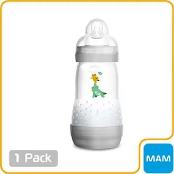 MAM Easy Start Anti-Colic Bottle, 9 Ounce (1-Count), Baby Essentials, Medium Flow Bottles with Silicone Nipple, Unisex Baby Bottles, Designs May Vary