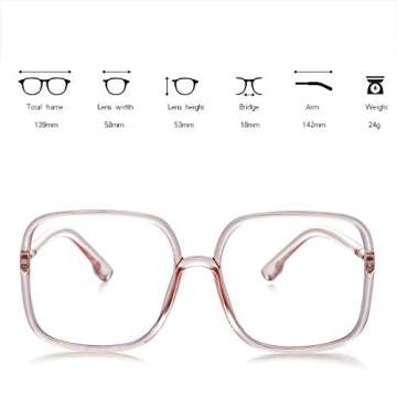 BIGGY Oversized Square Blue Light Blocking Glasses - Ultralight Anti Eyestrain | Reduce Eye Strain Nerd Glasses, Reading book/TV/Computer/Gaming Frames for Women Men, Anti UV (rectangle pink)