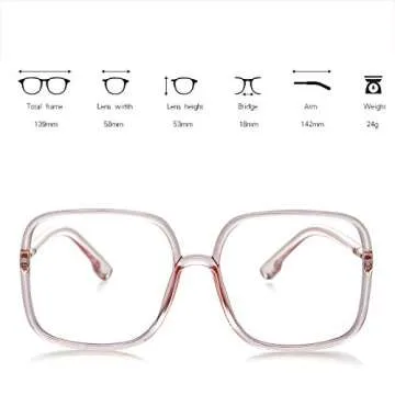 BIGGY Oversized Square Blue Light Blocking Glasses - Ultralight Anti Eyestrain | Reduce Eye Strain Nerd Glasses, Reading book/TV/Computer/Gaming Frames for Women Men, Anti UV (rectangle pink)