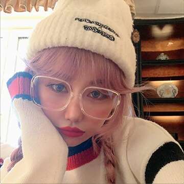 BIGGY Oversized Square Blue Light Blocking Glasses - Ultralight Anti Eyestrain | Reduce Eye Strain Nerd Glasses, Reading book/TV/Computer/Gaming Frames for Women Men, Anti UV (rectangle pink)