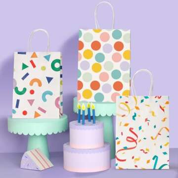 MESHA Gift Bags 15 Pcs 5.9X3.1X8.2 Paper Bags with Handles bulk,Birthday Wedding gift bags Small Party Favor Bags,Paper Shopping Bags,Colorful Retail bags,Recyclable Bags Graduation Gift Bags