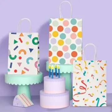 MESHA Gift Bags 15 Pcs 5.9X3.1X8.2 Paper Bags with Handles bulk,Birthday Wedding gift bags Small Party Favor Bags,Paper Shopping Bags,Colorful Retail bags,Recyclable Bags Graduation Gift Bags