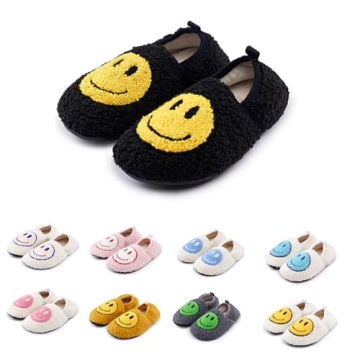 FUUPNN Smile Face Slippers for Toddler Boys Girls,Retro Cute Soft Plush Fuzzy House Slippers Non-sli...