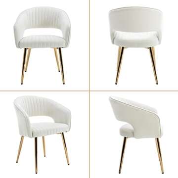 QUINJAY Modern Velvet Dining Chairs Set, Gold Upholstered Accent Chairs with Hollow Back, Gold Legs for Dining, Kitchen, or Living Room. Beige