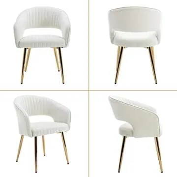 QUINJAY Modern Velvet Dining Chairs Set, Gold Upholstered Accent Chairs with Hollow Back, Gold Legs for Dining, Kitchen, or Living Room. Beige