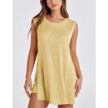 Gozoloma Women Summer Knit Set Sleeveless Tunic Top Shorts 2 Piece Outfits Casual Sweater Beach Vaca...