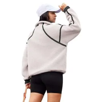 Panadila Womens Half Zip Sherpa Fleece Pullover Soft Oversized Sweatshirt with Pockets Warm Fuzzy Sweater (White,M)