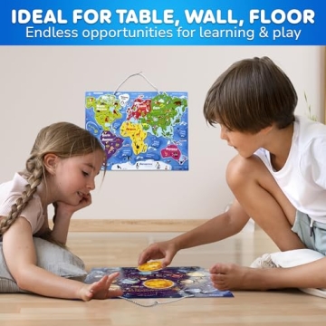 QUOKKA Magnetic Toddler Puzzles Ages 3-5 - 3 Educational Travel Games Puzzles for Kids Ages 4-6 - Space, USA and World Map Learning Toys for Boy and Girl 2-4 Learn United States