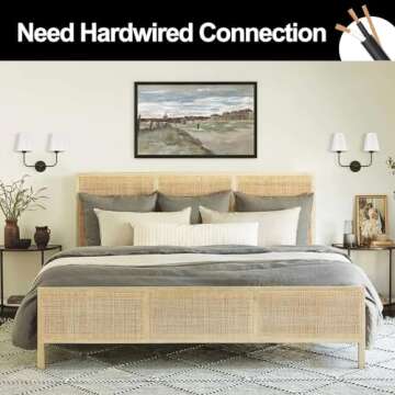 PASSICA DECOR Hardwired 2 Light Modern Armed Wall Sconce with 2pcs Flared White Fabric Shade Double Sconce for Bathroom Vanity Living Room Hallway Stairway Fireplace Farmhouse