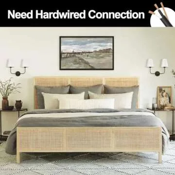 PASSICA DECOR Hardwired 2 Light Modern Armed Wall Sconce with 2pcs Flared White Fabric Shade Double Sconce for Bathroom Vanity Living Room Hallway Stairway Fireplace Farmhouse