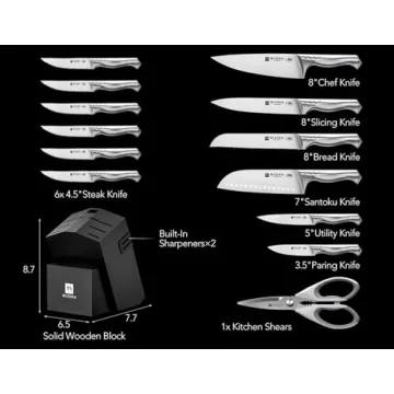 WIZEKA Kitchen Knife Set with Block, Razor Sharp 15 Pcs Professional Chef Knife Set with Knife Sharpener, Food Grade German Stainless Steel Knife Block Set, Jaguar Series