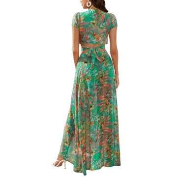 Floerns Women's 2 Piece Boho Twist Front Top and High Split Maxi Skirt Set