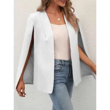 GAMISOTE Womens Cape Blazer Split Sleeve Open Front Casual Jacket Coat Workwear White