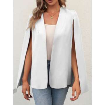 GAMISOTE Womens Cape Blazer Split Sleeve Open Front Casual Jacket Coat Workwear White