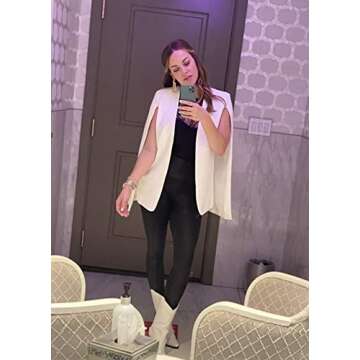 GAMISOTE Womens Cape Blazer Split Sleeve Open Front Casual Jacket Coat Workwear White