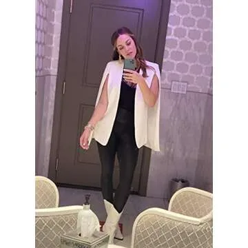 GAMISOTE Womens Cape Blazer Split Sleeve Open Front Casual Jacket Coat Workwear White