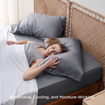 Bedsure Pillow Cases Queen Size Set of 2, Rayon Derived from Bamboo Cooling Pillowcases for Hot Sleepers, Soft & Silky Pillow Covers with Envelope Closure, Dark Grey, Gifts for Women Men, 20x30 Inches