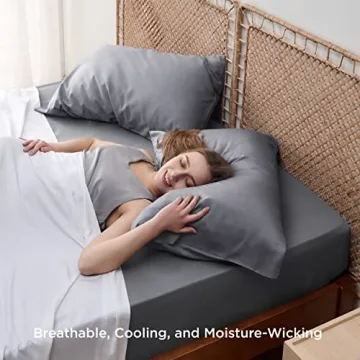 Bedsure Pillow Cases Queen Size Set of 2, Rayon Derived from Bamboo Cooling Pillowcases for Hot Sleepers, Soft & Silky Pillow Covers with Envelope Closure, Dark Grey, Gifts for Women Men, 20x30 Inches