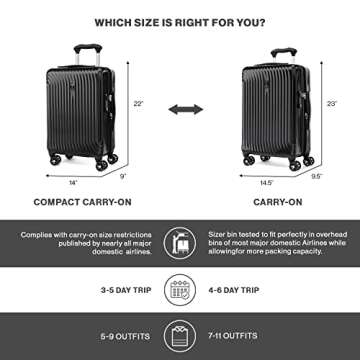 Travelpro Maxlite Air Hardside Expandable Carry on Luggage, 8 Spinner Wheels, Lightweight Hard Shell Polycarbonate Suitcase, Black, Compact Carry On 20-Inch