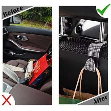 OSIFIT 2PCS Car Seat Hooks - Bling Rhinestone Headrest Hooks with Universal Design - Perfect for Holding Handbags, Clothes, Purses, and Water Bottles - Black