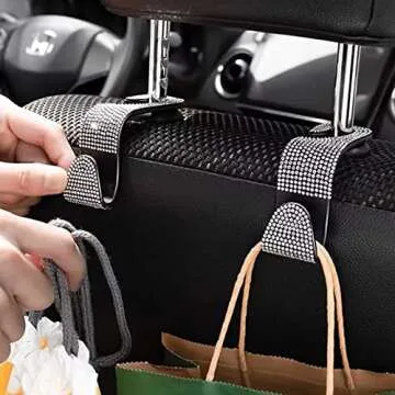 OSIFIT 2PCS Bling Car Seat Hooks - Stylish & Practical