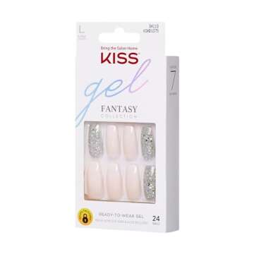 KISS Gel Fantasy Ready-to-Wear Press-On/Glue-On Gel Nails, Style “Friends”, Long Length Gel Nail...