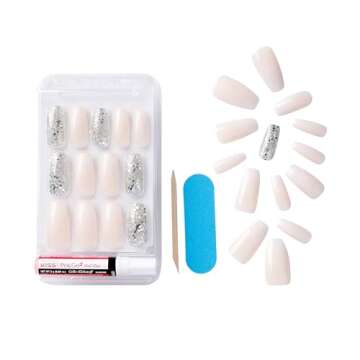 KISS Gel Fantasy Ready-to-Wear Press-On/Glue-On Gel Nails, Style “Friends”, Long Length Gel Nail Kit with 24 Mega Adhesive Tabs, Pink Gel Glue, Manicure Stick, Mini File, and 24 Fake Nails