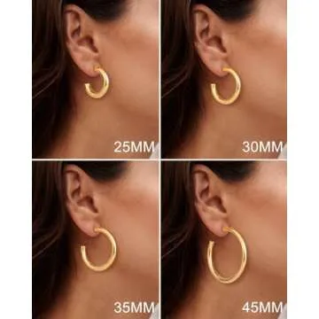 Gold Hoop Earrings for Women 14K Gold Plated Chunky Hoop Earrings for Women Thick Lightweight Hoop Earrings for Women Gold Jewelry Gifts