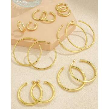 Gold Hoop Earrings for Women 14K Gold Plated Chunky Hoop Earrings for Women Thick Lightweight Hoop Earrings for Women Gold Jewelry Gifts