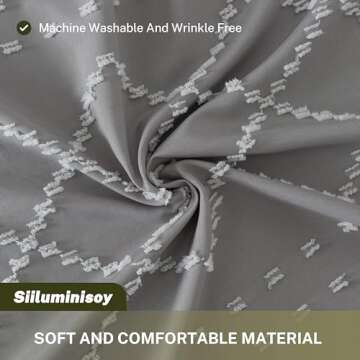 Siiluminisoy Boho Grey Textured Shower Curtain with Tassels 72 x 72 Tufted Chevron Striped Chenille ...