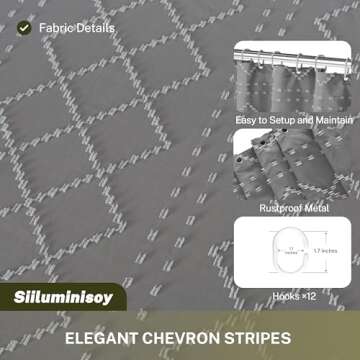 Siiluminisoy Boho Grey Textured Shower Curtain with Tassels 72 x 72 Tufted Chevron Striped Chenille Woven Fabric Cloth Shower Curtain Modern Farmhouse Minimalist, Shabby Chic Home Decor for Bathroom