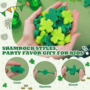Hungdao 40 Pcs St. Patrick's Day Stress Toys Shamrock Relaxable Squeeze Balls Clover Stress Relief Balls for St. Patrick's Party Favors School Carnival Gifts Exchange