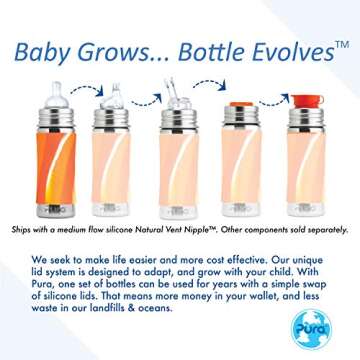 Pura Kiki Infant Baby Bottle Gift Set - BPA-Free, Stainless Steel, Anti-Colic, Silicone Starter Feeding for Breastmilk & Formula - Aqua & Pink, 3-18 Months